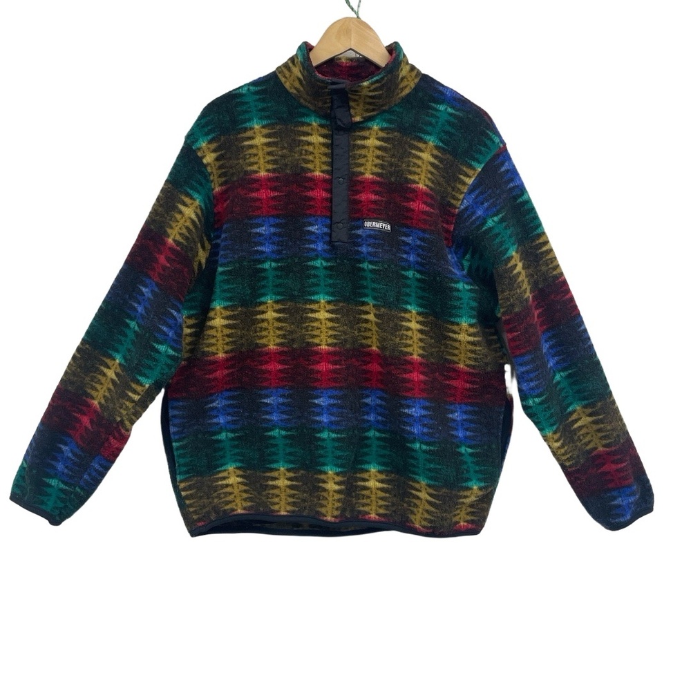 OBERMEYER Multicolor Button Ski Pullover Fleece Quarter Button  Made in USA  M/L